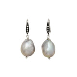 Grey Baroque Pearl and White Sapphire Drop Earrings, Sterling Silver