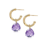 Hoop Earrings with Amethyst Briolettes, 14K Yellow Gold