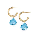 Hoop Earrings with Blue Topaz Briolettes, 14K Yellow Gold