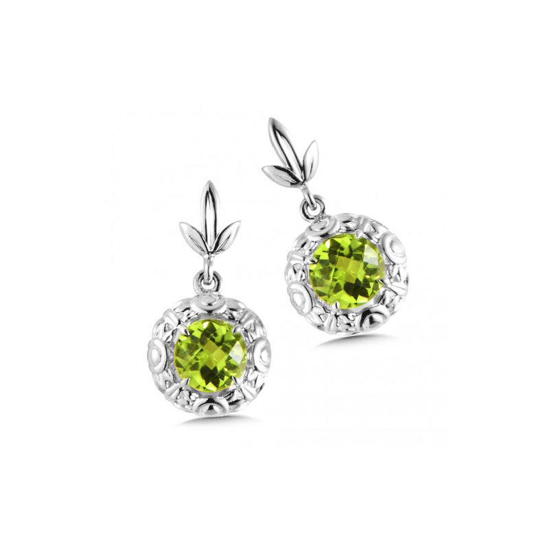 Round Faceted Peridot Drop Earrings, Sterling Silver