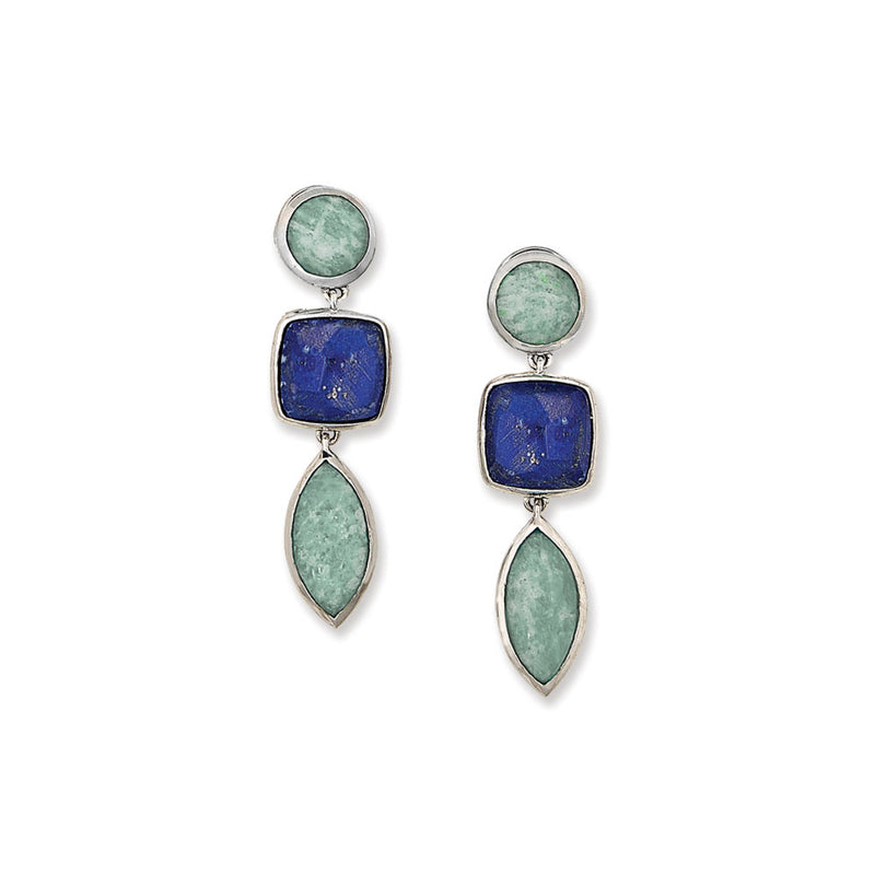 Amazonite and Lapis Lazuli Dangle Earrings, Sterling Silver