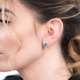 Black Opal and Diamond Halo Earrings, 14K White Gold