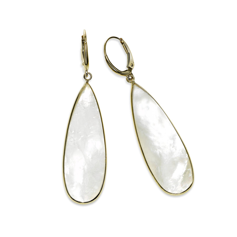 Large Mother of Pearl Dangle Earrings, 14K Yellow Gold