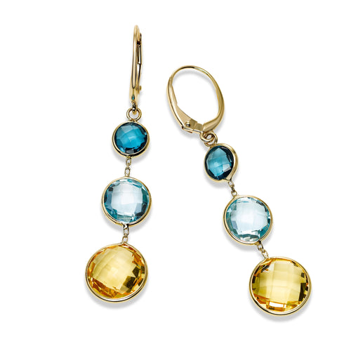 Bezel Set Multi Gemstone Dangle Earrings, 14K Yellow Gold