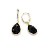 Pear Shape Black Onyx Dangle Earrings, 14K Yellow Gold