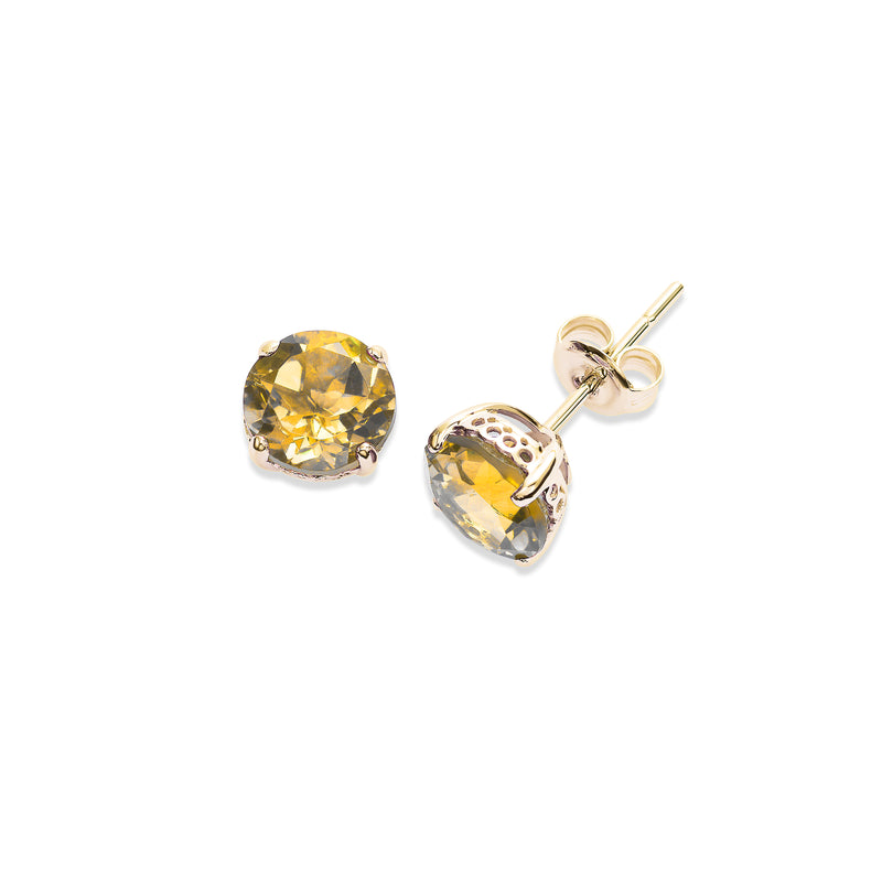 Round Citrine Stud Earrings, 6 MM, 14K Yellow Gold