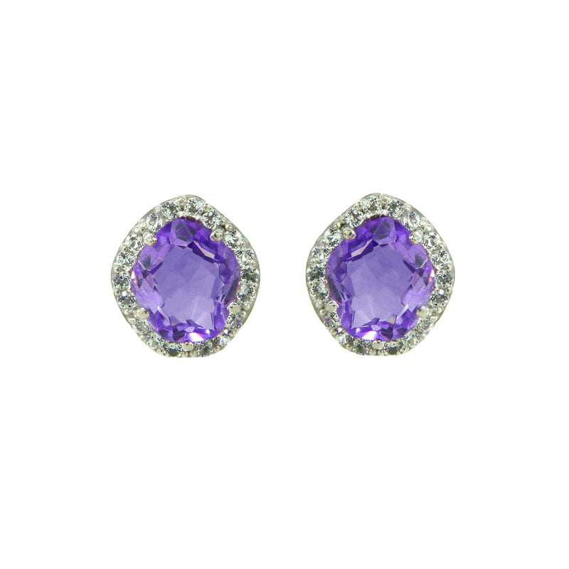Freeform Amethyst and White Topaz Earrings, Sterling Silver