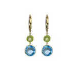 Swiss Blue Topaz and Peridot Dangle Earrings, 14K Yellow Gold