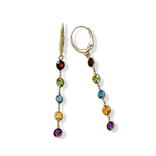 Multicolor Gemstone Dangle Earrings, 14K Yellow Gold