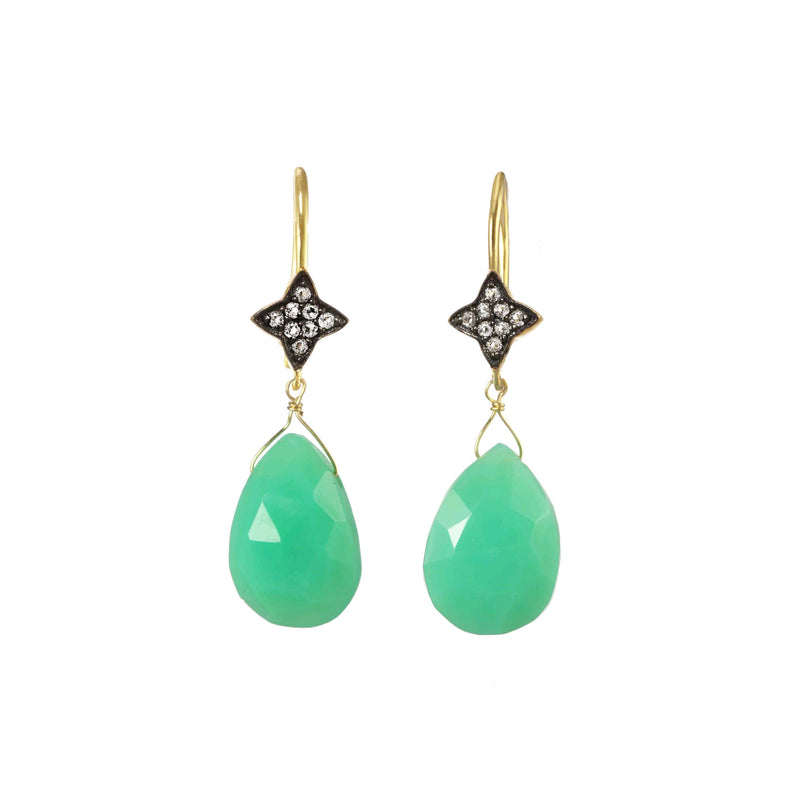 Faceted Chrysoprase Drop Earrings, Sterling Silver and 18K Gold