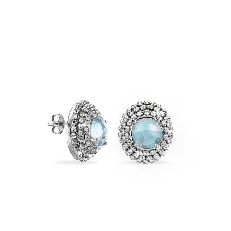 Faceted Blue Topaz Earrings Button Earrings, Sterling Silver
