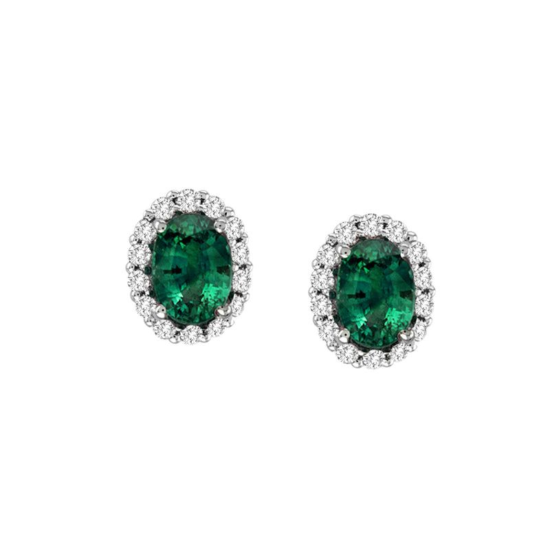 Oval Emerald and Diamond Earrings, 14K White Gold