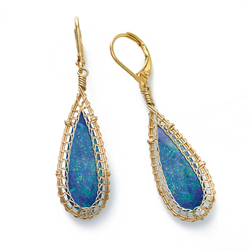 Elongated Opal Dangle Earrings, 14K Gold Filled