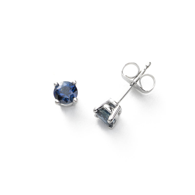 Fine Blue Sapphire Stud Earring, 14K White Gold