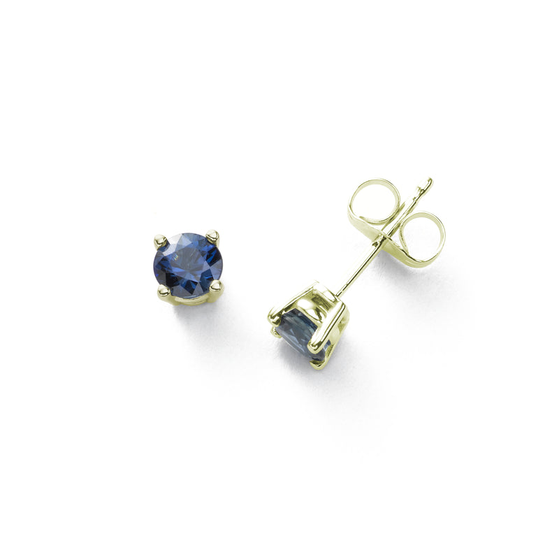 Fine Blue Sapphire Stud Earrings, 5MM, 14K Yellow Gold