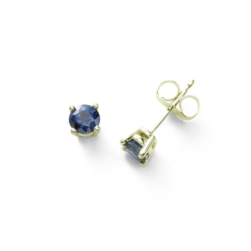Blue Sapphire Stud Earring, 14K Yellow Gold