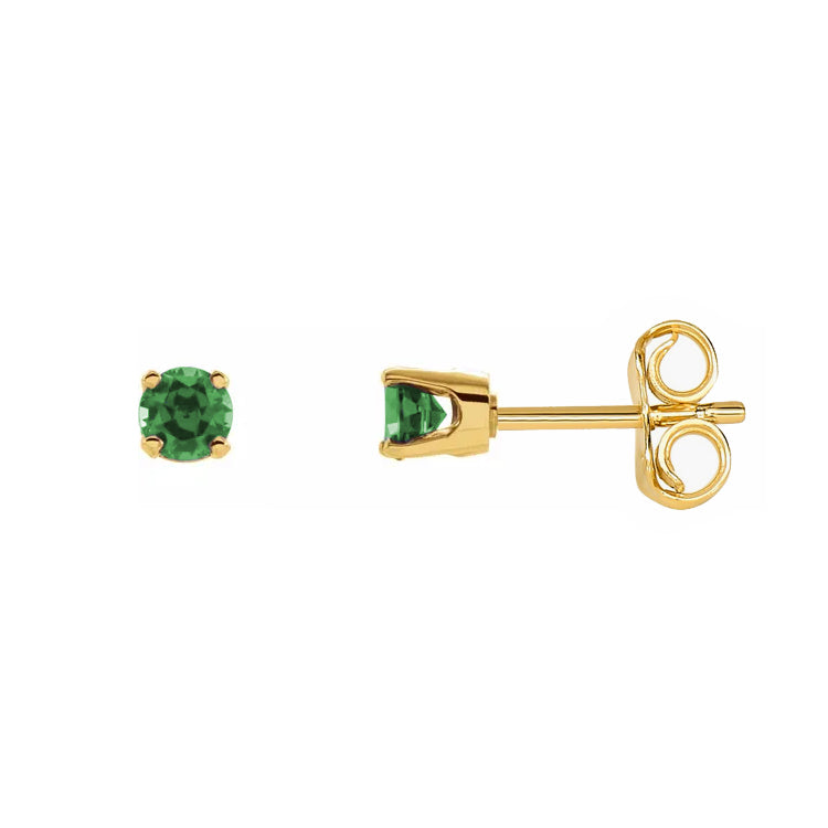Fine Emerald Stud Earrings, 4.25MM, 14K Yellow Gold