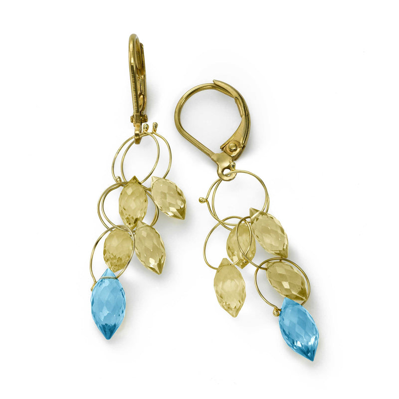 Blue Topaz and Lemon Quartz Dangle Earrings, 14K Gold Filled