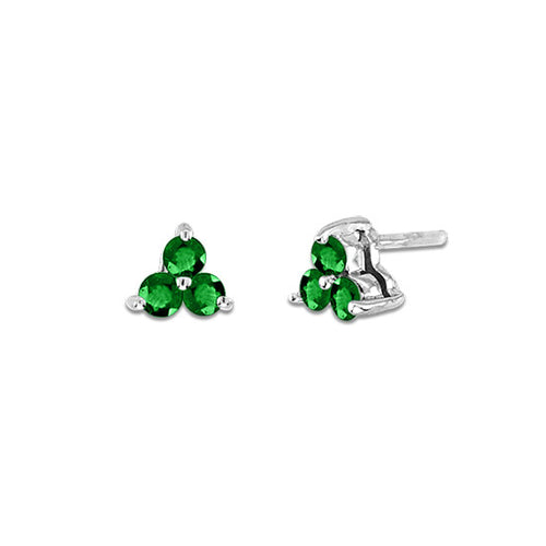 Triple Cluster Emerald Stud Earrings, 14K White Gold