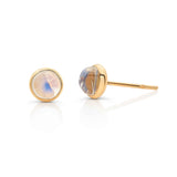 Round Moonstone Stud Earrings, 8 MM, 18K Yellow Gold