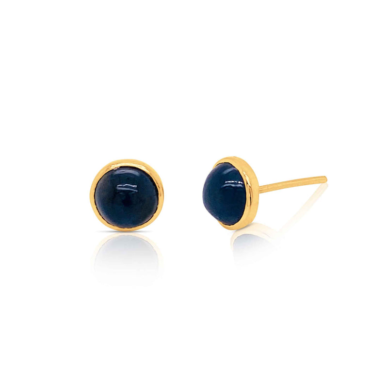 Round Blue Sapphire Stud Earrings, 8 MM, 18K Yellow Gold
