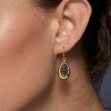 Pyrite Pear Shape Dangle Earrings, Yellow Gold Plating