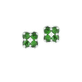 Emerald Button Earrings, 14K White Gold