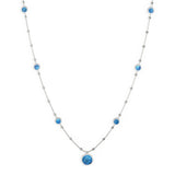 Blue Mother Of Pearl Station Necklace, 34 Inches, Sterling Silver