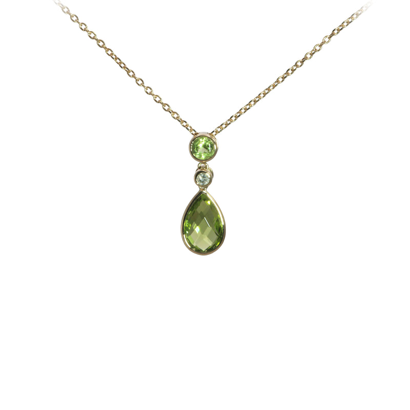 Peridot Drop Necklace with Diamodn Accent, 14K Yellow Gold