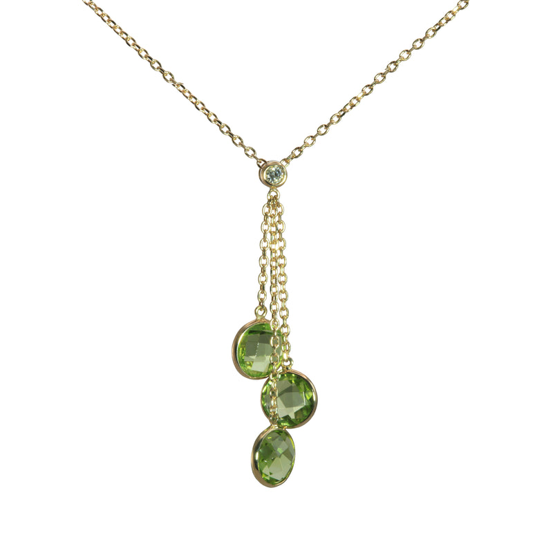 Tassel Style Peridot Drop Necklace, 14K Yellow Gold