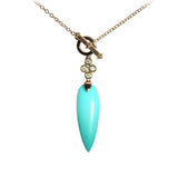 Marquise Shape Turquoise Drop Necklace, 14K Yellow Gold