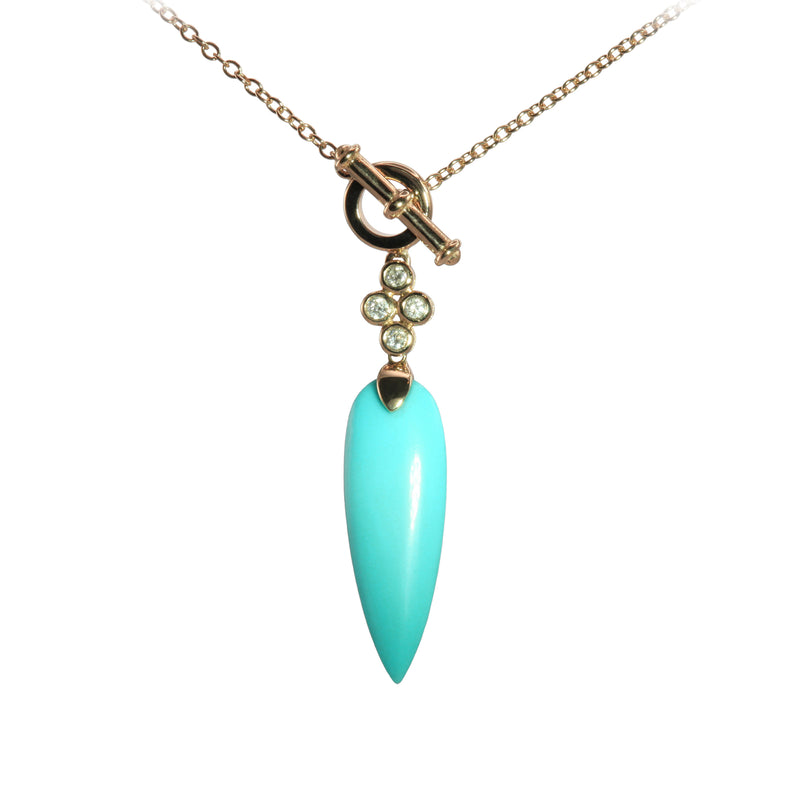 Marquise Shape Turquoise Drop Necklace, 14K Yellow Gold