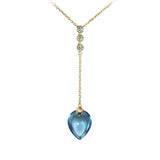 Pear Shape Swiss Blue Topaz Drop Necklace, 14K Yellow Gold