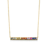 Multi Color Sapphire Rainbow Bar Necklace, 18K Yellow Gold