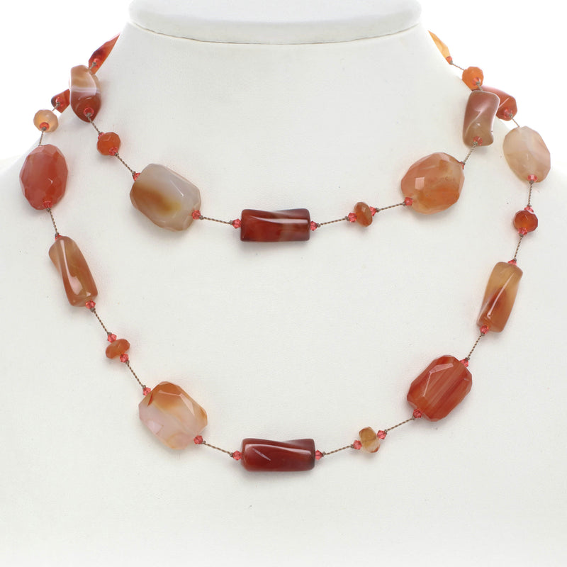 Carnelian and Swarovski Crystal Necklace, 35 Inches, Sterling Silver