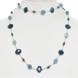 Apatite, Blue Quartz and Pyrite Gemstone Necklace, 35 Inches, Sterling Silver