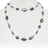 Labradorite and Hematite Necklace, 35 Inches, Sterling Silver