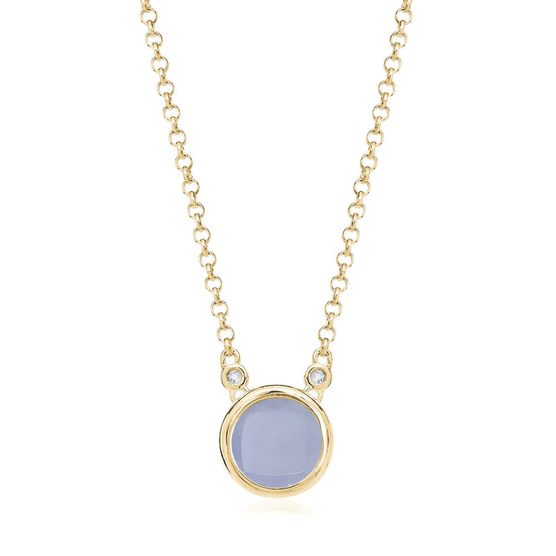 Pale Blue Chalcedony Necklace, Sterling Silver and Vermeil