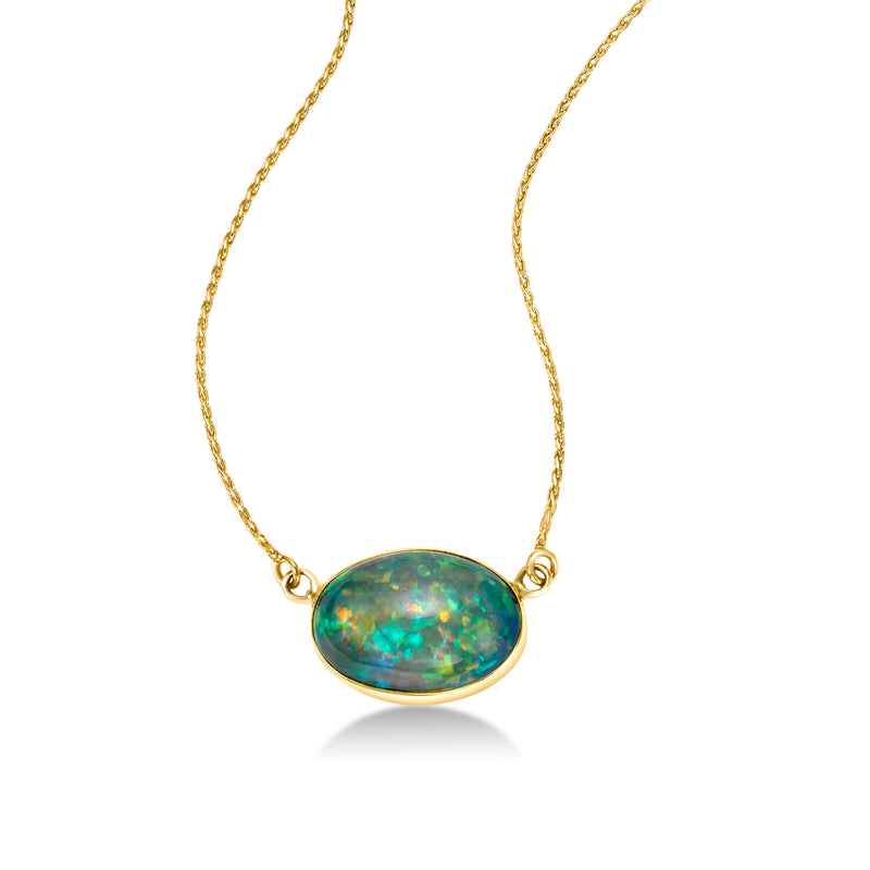 Oval Ethiopian Opal Necklace, 22K Yellow Gold