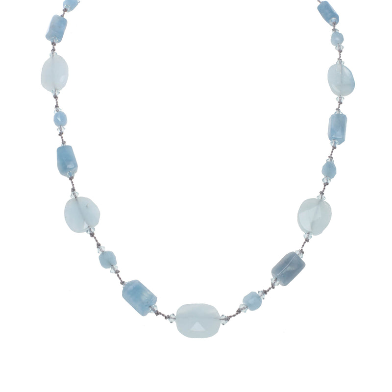Aquamarine Combination Neklace, 17 Inches, Sterling Silver