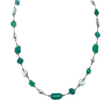 Green Onyx, Green Crystal and Silver Pyrite Necklace, 17 Inches, Sterling Silver