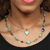 Multi Stone Blue Tone Necklace, 17 Inches, Sterling Silver