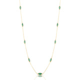 Emerald Station Necklace, 17.50 Inches, 18K Yellow Gold