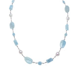 Aquamarine and Freshwater Cultured Pearl Necklace, 17 Inches