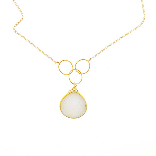 Pale Pink Druzy Drop Necklace, Yellow Gold Plating
