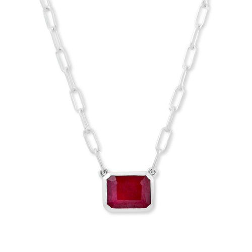 Rectangular Ruby Necklace, Sterling Silver