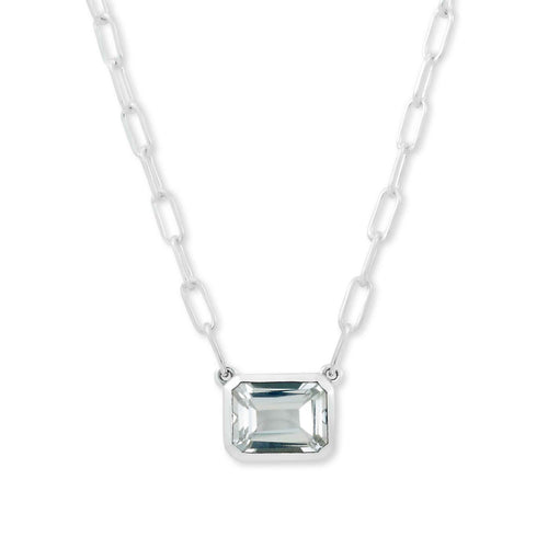 Rectangular White Topaz Necklace, Sterling Silver