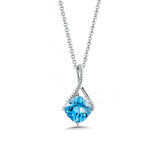 Cushion Shaped Blue Topaz Pendant, Sterling Silver