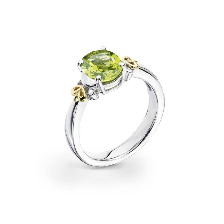 Oval Peridot Ring, Sterling Silver and 18K Yellow Gold