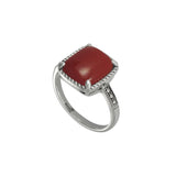 Cushion Shape Red Agate and Marcasite Ring, Sterling Silver